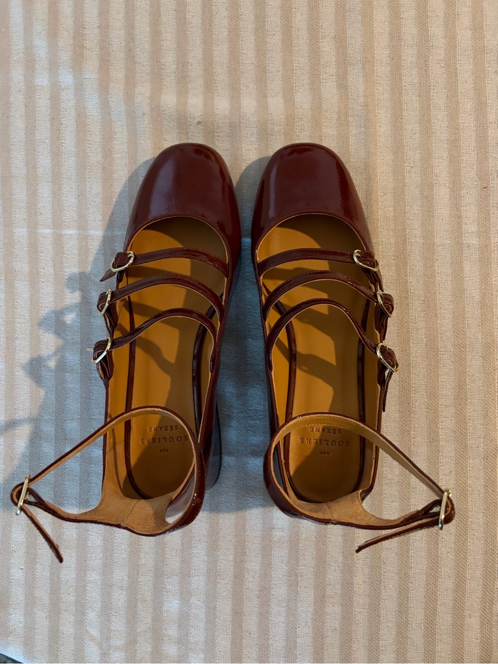 Sezane - Women’s Patent Leather Mahogany Multi-Strap Mary Jane’s